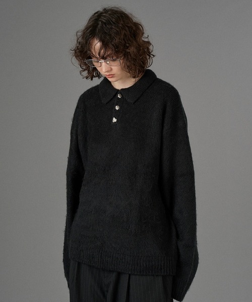 SILVER BUTTON SHAGGY KNIT POLO / シルバーボタンシャギーニットポロ