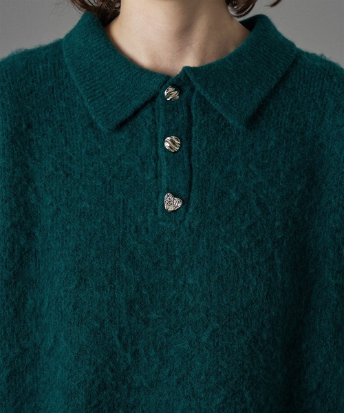 ONCILY（オンシェリー）の「SILVER BUTTON SHAGGY KNIT POLO /  シルバーボタンシャギーニットポロ（ニット/セーター・メンズ・アイボリー/ブラック/グレー系その他/カーキ/ブラック系その他/ブルー/オレンジ系その他/グリーン系その他/ネイビー/ブルー系その他/チャコールグレー/レッド/オリーブ/ブラウン・SMALL/MEDIUM/LARGE）」の21枚目の写真