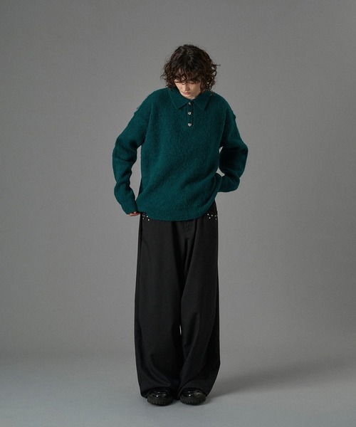 ONCILY（オンシェリー）の「SILVER BUTTON SHAGGY KNIT POLO /  シルバーボタンシャギーニットポロ（ニット/セーター・メンズ・アイボリー/ブラック/グレー系その他/カーキ/ブラック系その他/ブルー/オレンジ系その他/グリーン系その他/ネイビー/ブルー系その他/チャコールグレー/レッド/オリーブ/ブラウン・SMALL/MEDIUM/LARGE）」の18枚目の写真