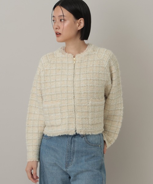 セール】【セットアップ対応】ツィードニットZIPカーディガン