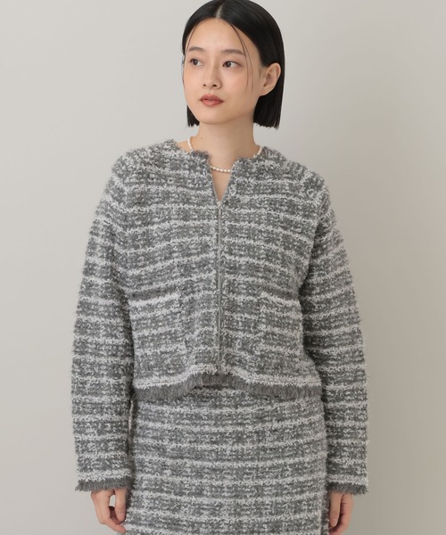 セール】【セットアップ対応】ツィードニットZIPカーディガン