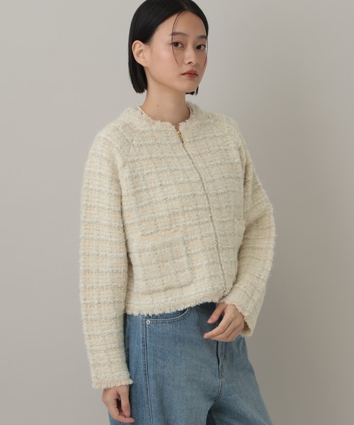 セットアップ対応】ツィードニットZIPカーディガン（カーディガン