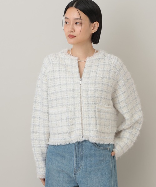 セール】【セットアップ対応】ツィードニットZIPカーディガン