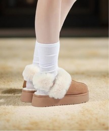 【本革/スエード/シープファー/厚底/4.5cm】ボリュームサンダル