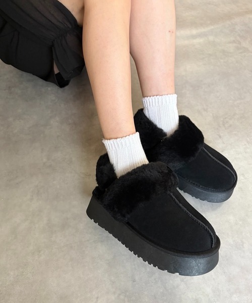 ALL BLACK（オールブラック）の「【本革/スエード/シープファー/厚底/4.5cm】ボリュームサンダル（サンダル・レディース・ブラック/ブラウン・37/39/38/36/40）」の16枚目の写真