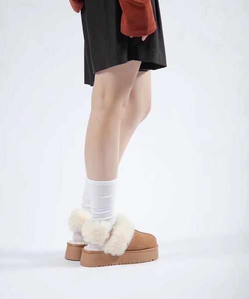 ALL BLACK（オールブラック）の「【本革/スエード/シープファー/厚底/4.5cm】ボリュームサンダル（サンダル・レディース・ブラック/ブラウン・37/39/38/36/40）」の5枚目の写真