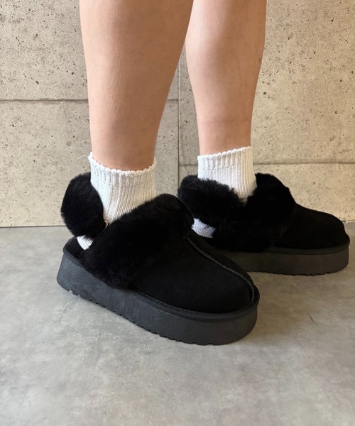 ALL BLACK（オールブラック）の「【本革/スエード/シープファー/厚底/4.5cm】ボリュームサンダル（サンダル・レディース・ブラック/ブラウン・37/39/38/36/40）」の12枚目の写真
