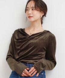 Cutie Blonde | 【S-LL】ベロア調ドレープデザインカットソー(Tシャツ/カットソー)