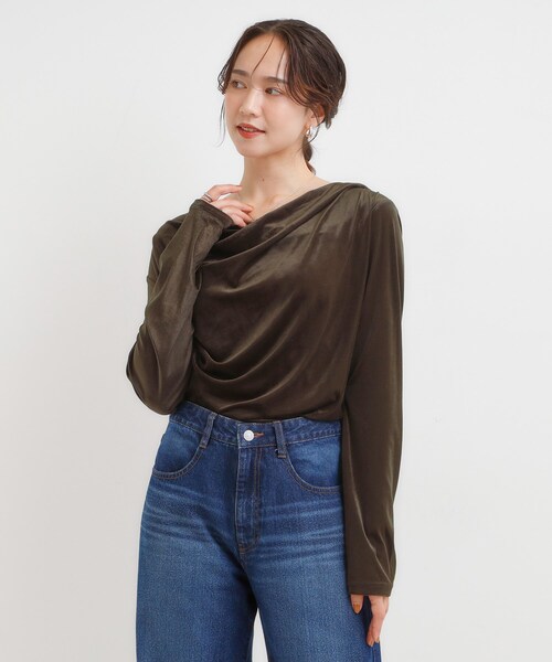 Cutie Blonde（キューティーブロンド）の「【S-LL】ベロア調ドレープデザインカットソー（Tシャツ/カットソー・レディース・ブラウン系その他/オフホワイト/チャコールグレー・01/02/03/04）」の12枚目の写真