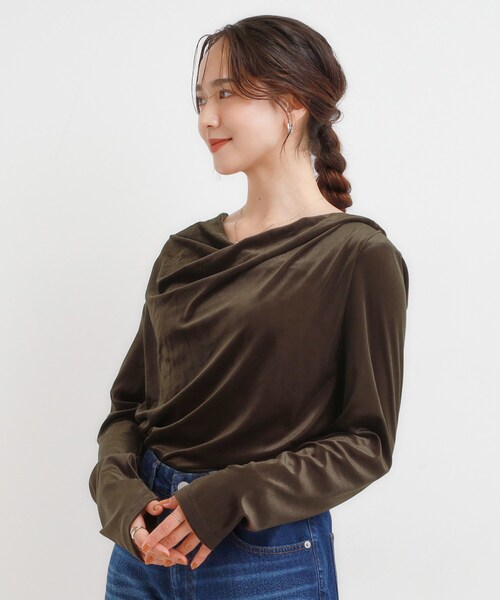Cutie Blonde（キューティーブロンド）の「【S-LL】ベロア調ドレープデザインカットソー（Tシャツ/カットソー・レディース・ブラウン系その他/オフホワイト/チャコールグレー・01/02/03/04）」の13枚目の写真