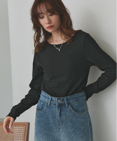 ad thie(アドティエ)の「CICA配合 前後2WAY リブトップス(Tシャツ/カットソー・レディース・オフホワイト/ブラック・LARGE/MEDIUM)」の18枚目の写真