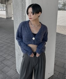 LVEU. | 【LVEU.】ラメシャギーニットカーディガン / トップス カーディガン カーデ 羽織り シャギー 起毛 クロップド ショート ボレロ ラメ ブラック ネイビー ZOZOTOWN限定(カーディガン/ボレロ)