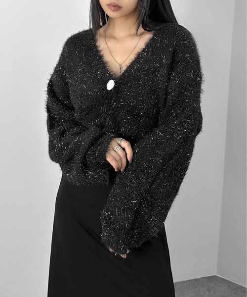 セール】【LVEU.】ラメシャギーニットカーディガン / トップス