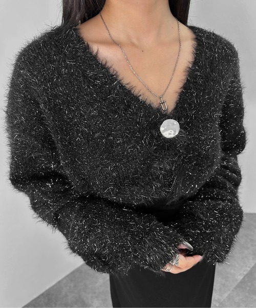 セール】【LVEU.】ラメシャギーニットカーディガン / トップス