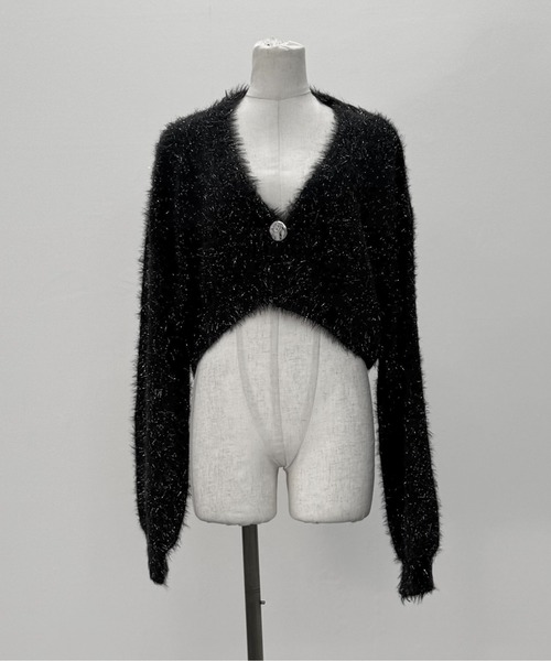 LVEU.（ラブユ.）の「【LVEU.】ラメシャギーニットカーディガン / トップス カーディガン カーデ 羽織り シャギー 起毛 クロップド ショート ボレロ ラメ ブラック ネイビー ZOZOTOWN限定（カーディガン/ボレロ・レディース・ネイビー/ブラック・FREE）」の19枚目の写真