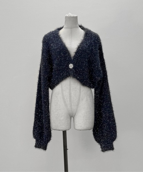 LVEU.（ラブユ.）の「【LVEU.】ラメシャギーニットカーディガン / トップス カーディガン カーデ 羽織り シャギー 起毛 クロップド ショート ボレロ ラメ ブラック ネイビー ZOZOTOWN限定（カーディガン/ボレロ・レディース・ネイビー/ブラック・FREE）」の21枚目の写真