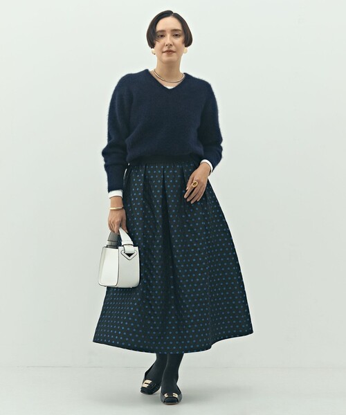 ウォッシャブルドットジャガードタックフレアスカート（スカート