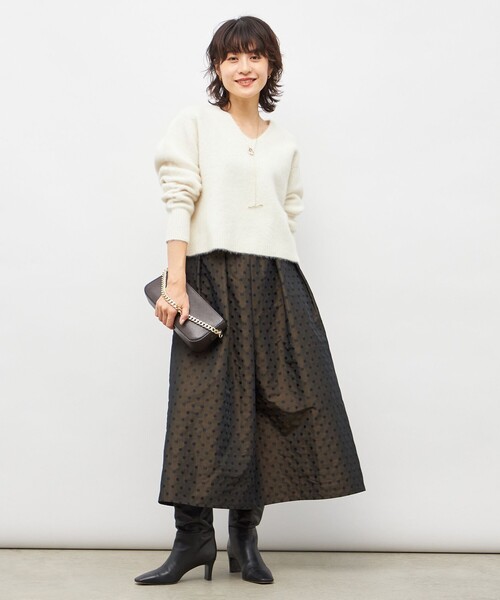 ウォッシャブルドットジャガードタックフレアスカート（スカート