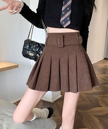 ウエスト ベルト コーデュロイ プリーツ ミニスカート