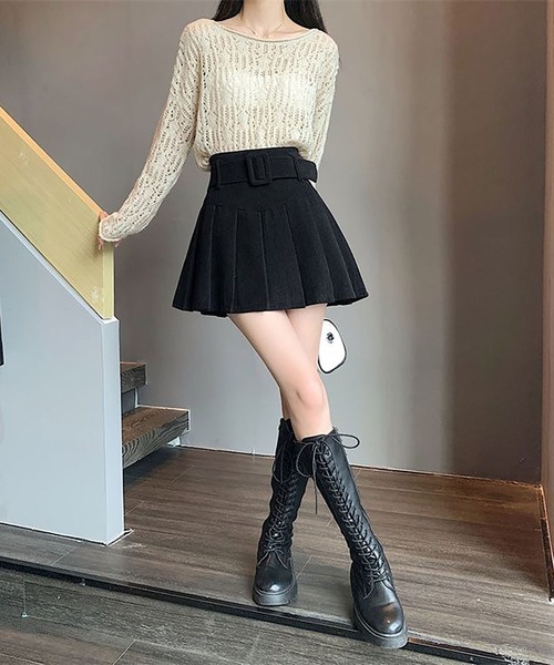 Asterellivi(アステレリビ)の「ウエスト ベルト コーデュロイ プリーツ ミニスカート(スカート・レディース・アイボリー/ブラック/ブラウン・L/M)」の10枚目の写真