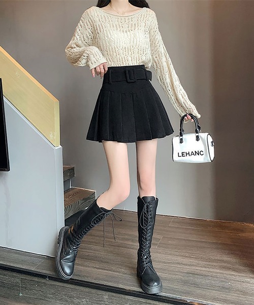 Asterellivi(アステレリビ)の「ウエスト ベルト コーデュロイ プリーツ ミニスカート(スカート・レディース・アイボリー/ブラック/ブラウン・L/M)」の11枚目の写真