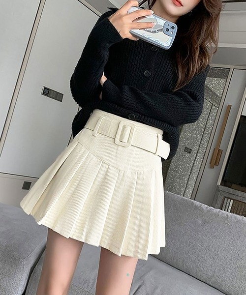 Asterellivi(アステレリビ)の「ウエスト ベルト コーデュロイ プリーツ ミニスカート(スカート・レディース・アイボリー/ブラック/ブラウン・L/M)」の15枚目の写真