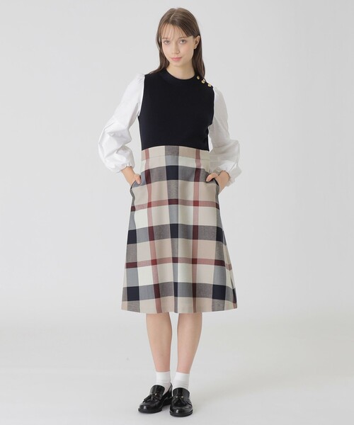 ツイードニットドッキングドレス（ワンピース）｜BLUE LABEL