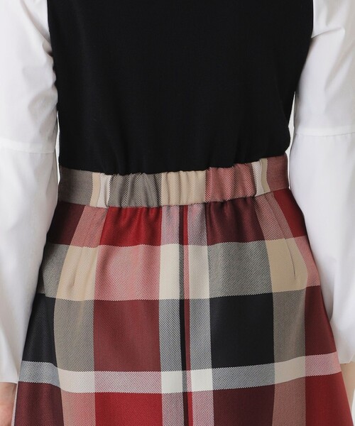 ブルーレーベルクレストブリッジ ニットドッキングワンピース 黒×赤チェック BLUE LABEL CRESTBRIDGE（ブルーレーベルクレストブリッジ）の