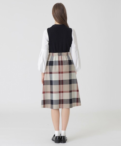 ブルーレーベル　ワンピース　クレストブリッジチェック　ニット　ツイード　美品 ツイードニットドッキングドレス（ワンピース）｜BLUE LABEL