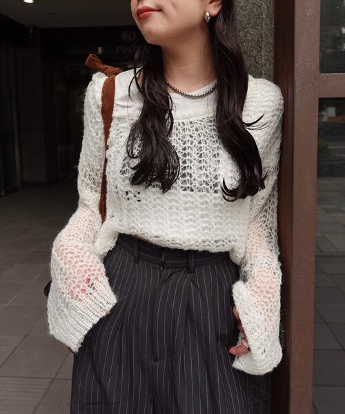 yamada企画/WEB限定/】シアーモヘアライクタグニット（ニット/セーター