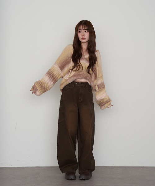 RAY CASSIN(レイカズン)の「グラデーションスキッパーフードチュニック(ニット/セーター・レディース・チャコールグレー/ブルー/ブラウン系その他2・FREE)」の18枚目の写真