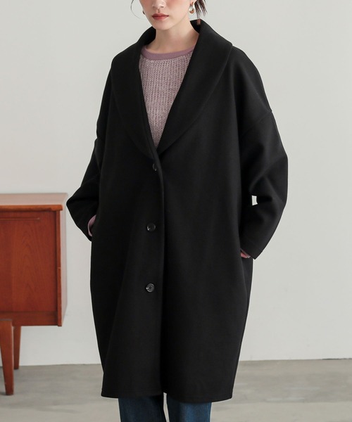 n'OrLABEL（ノアールレーベル）の「『ウールライクショールカラーコート』（チェスターコート・レディース・ブラック/チャコールグレー・FREE）」の2枚目の写真