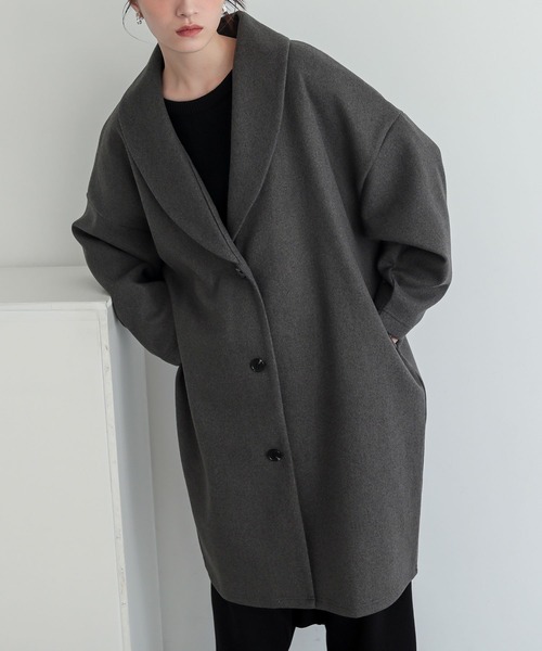 n'OrLABEL（ノアールレーベル）の「『ウールライクショールカラーコート』（チェスターコート・レディース・ブラック/チャコールグレー・FREE）」の3枚目の写真
