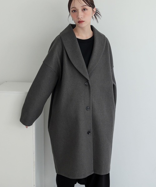 n'OrLABEL（ノアールレーベル）の「『ウールライクショールカラーコート』（チェスターコート・レディース・ブラック/チャコールグレー・FREE）」の6枚目の写真