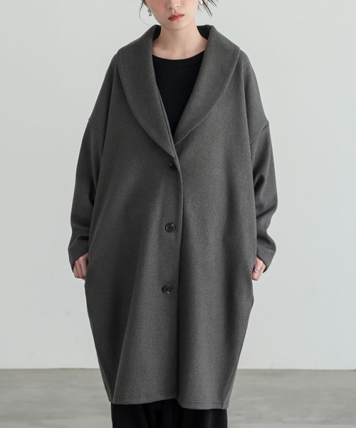 n'OrLABEL（ノアールレーベル）の「『ウールライクショールカラーコート』（チェスターコート・レディース・ブラック/チャコールグレー・FREE）」の4枚目の写真