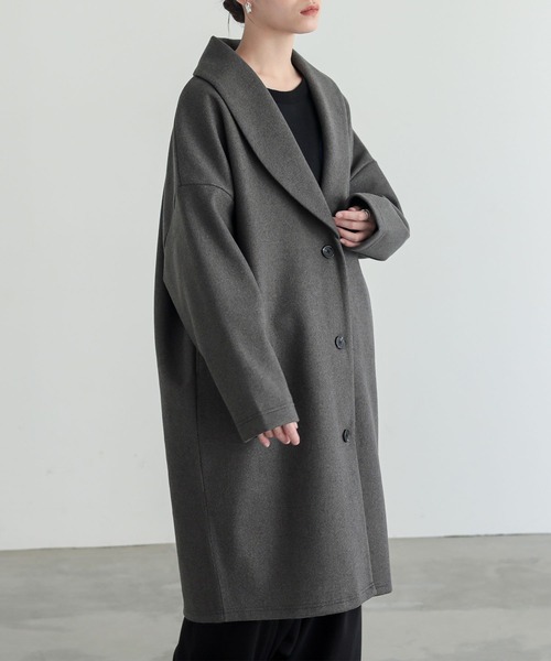 n'OrLABEL（ノアールレーベル）の「『ウールライクショールカラーコート』（チェスターコート・レディース・ブラック/チャコールグレー・FREE）」の5枚目の写真