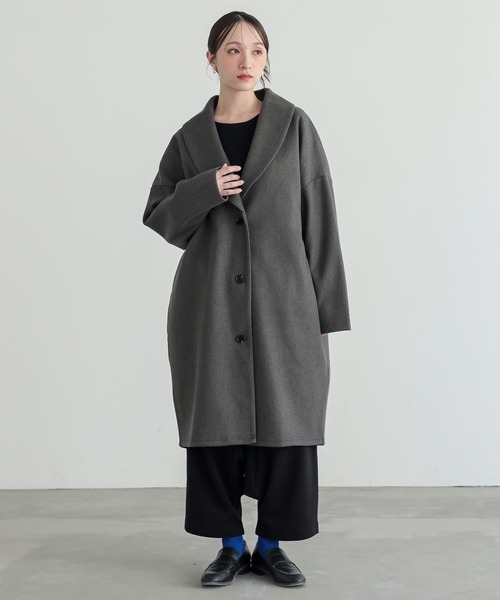 n'OrLABEL（ノアールレーベル）の「『ウールライクショールカラーコート』（チェスターコート・レディース・ブラック/チャコールグレー・FREE）」の9枚目の写真