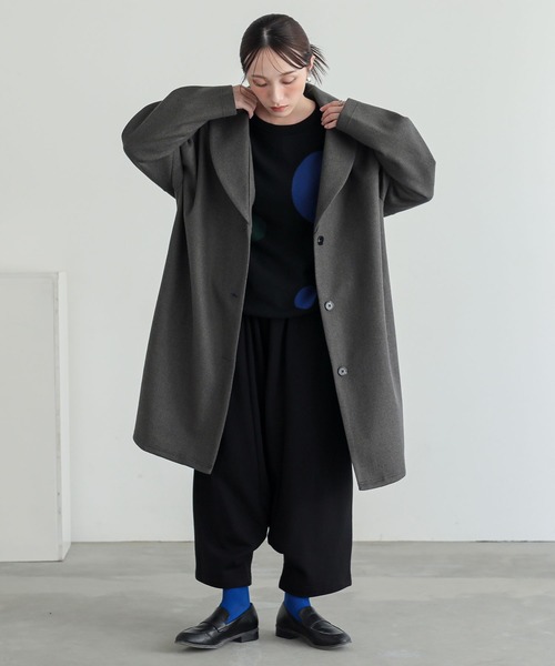 n'OrLABEL（ノアールレーベル）の「『ウールライクショールカラーコート』（チェスターコート・レディース・ブラック/チャコールグレー・FREE）」の12枚目の写真