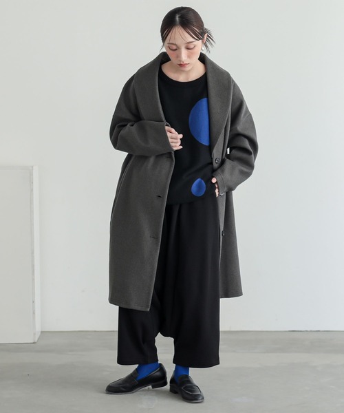 n'OrLABEL（ノアールレーベル）の「『ウールライクショールカラーコート』（チェスターコート・レディース・ブラック/チャコールグレー・FREE）」の11枚目の写真