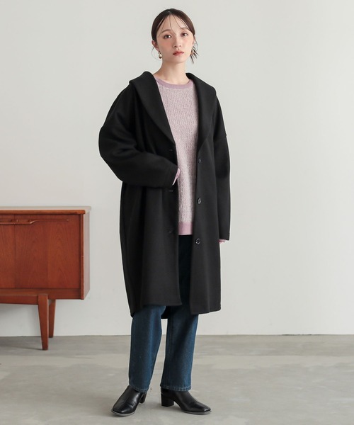 n'OrLABEL（ノアールレーベル）の「『ウールライクショールカラーコート』（チェスターコート・レディース・ブラック/チャコールグレー・FREE）」の20枚目の写真