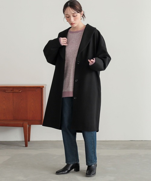 n'OrLABEL（ノアールレーベル）の「『ウールライクショールカラーコート』（チェスターコート・レディース・ブラック/チャコールグレー・FREE）」の21枚目の写真