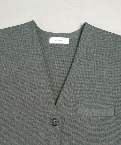 未着用ソラモナ ウエハースニット ノーカラージャケット グレー ◇[SMA-KNIT-NC-JKT]SOLAMONAT(ソラモナ) ウエハースニット ノーカラー