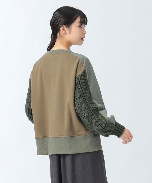 BEAMS HEART（ビームスハート）の「異素材 ボア プルオーバー（Tシャツ/カットソー・レディース・チャコールグレー/ホワイト系その他5/オリーブ・FREE）」の3枚目の写真