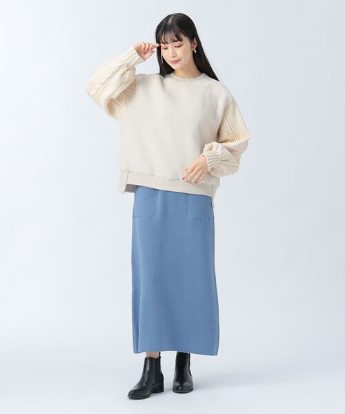 BEAMS HEART（ビームスハート）の「異素材 ボア プルオーバー（Tシャツ/カットソー・レディース・チャコールグレー/ホワイト系その他5/オリーブ・FREE）」の5枚目の写真