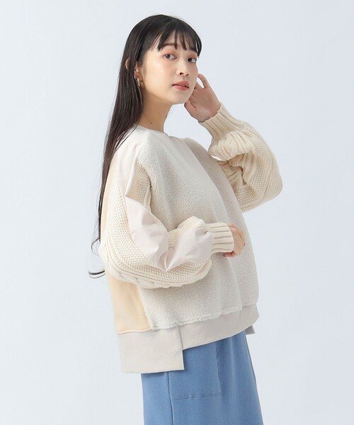 BEAMS HEART（ビームスハート）の「異素材 ボア プルオーバー（Tシャツ/カットソー・レディース・チャコールグレー/ホワイト系その他5/オリーブ・FREE）」の6枚目の写真