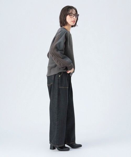 BEAMS HEART（ビームスハート）の「異素材 ボア プルオーバー（Tシャツ/カットソー・レディース・チャコールグレー/ホワイト系その他5/オリーブ・FREE）」の8枚目の写真