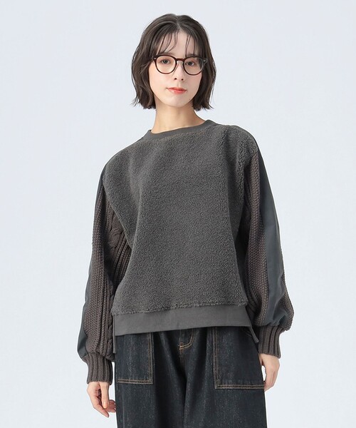 BEAMS HEART（ビームスハート）の「異素材 ボア プルオーバー（Tシャツ/カットソー・レディース・チャコールグレー/ホワイト系その他5/オリーブ・FREE）」の10枚目の写真
