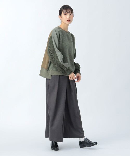 BEAMS HEART（ビームスハート）の「異素材 ボア プルオーバー（Tシャツ/カットソー・レディース・チャコールグレー/ホワイト系その他5/オリーブ・FREE）」の12枚目の写真