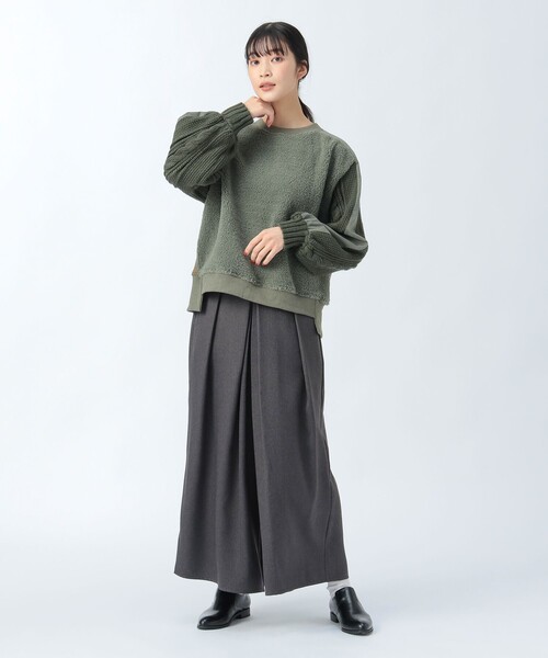 BEAMS HEART（ビームスハート）の「異素材 ボア プルオーバー（Tシャツ/カットソー・レディース・チャコールグレー/ホワイト系その他5/オリーブ・FREE）」の13枚目の写真