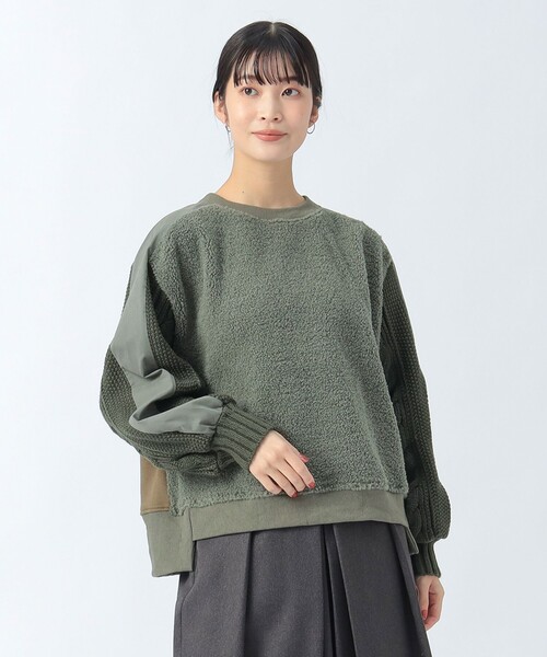 BEAMS HEART（ビームスハート）の「異素材 ボア プルオーバー（Tシャツ/カットソー・レディース・チャコールグレー/ホワイト系その他5/オリーブ・FREE）」の14枚目の写真